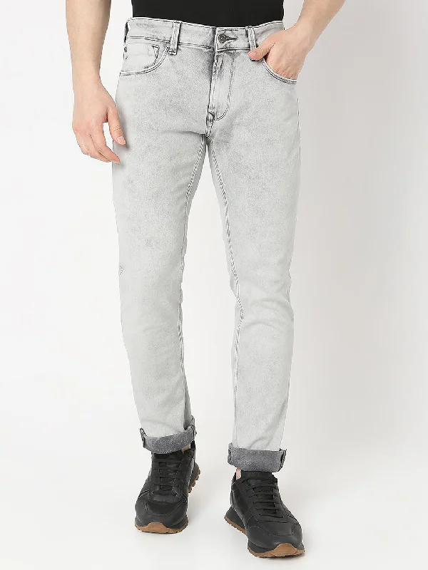 Spykar Mid Rise Regular Fit Light Grey Jeans for Women Fashionable Distressed Jeans
