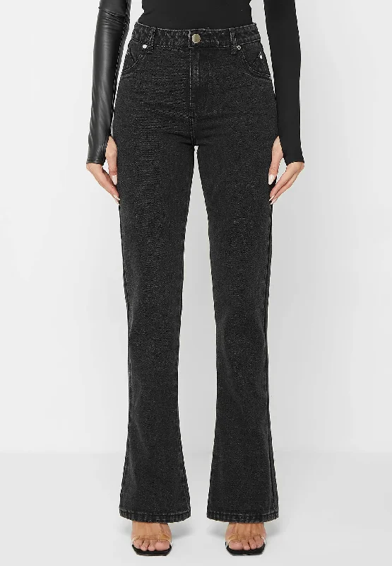 Mid Rise Flared Jeans - Black Comfortable Dark Wash Jeans