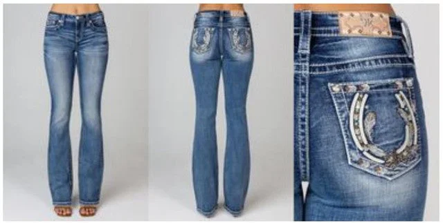 Miss Me Medium Wash Lucky Feather Horseshoe Bootcut Jeans Fashionable Frayed Hem Denim Miss Me Medium Wash Lucky Feather Horseshoe Bootcut Jeans Fashionable Frayed Hem Denim