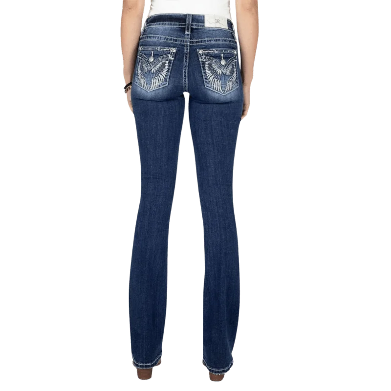 Miss Me Women's Raised Silver Wings Mid Rise Bootcut Jeans M5082B145