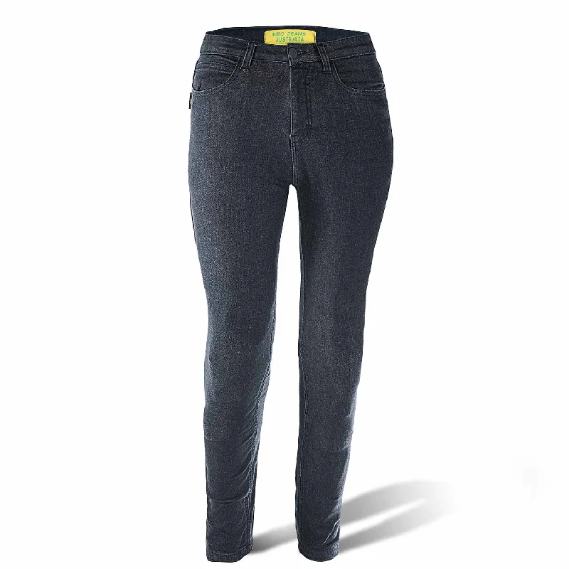 NEO WOMEN MOTORCYCLE JEANS – DARK GREY Chic Rip-Detail High-Waist Jeans