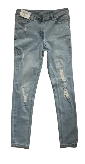 Next Petite Bleach Skinny Ripped Blue Jeans Fashionable Raw Hemmed Jeans