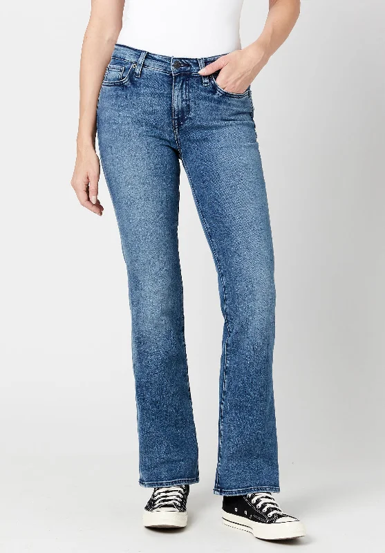 Mid Rise Bootcut Queen Women's Jeans in Whiskered and Sanded Blue - BL15831 Casual Distressed Denim Jeans Mid Rise Bootcut Queen Women's Jeans in Whiskered and Sanded Blue - BL15831 Casual Distressed Denim Jeans