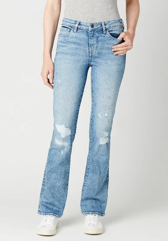 Mid Rise Bootcut Queen Women's Jeans in Worn Blue - BL15841 Casual Distressed Denim Jeans
