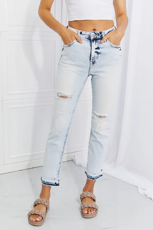 Camila Full Size Acid Wash Crop Straight Jeans Casual Bootcut Ripped Jeans