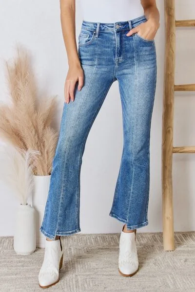 RISEN High Rise Ankle Flare Jeans Comfortable Zip-Up Skinny Jeans