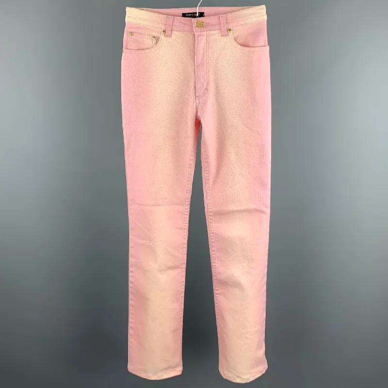 ROBERTO CAVALLI Size XS Pink Ombre Cotton Blend Zip Up Jeans