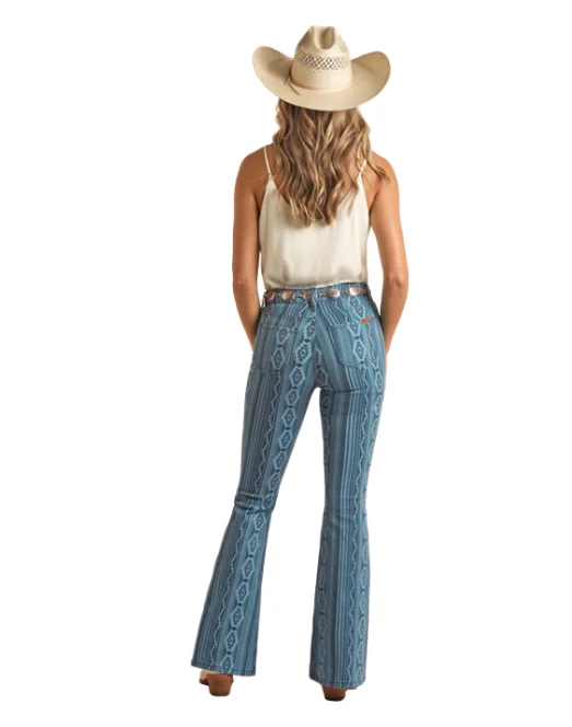 Rock & Roll Cowgirl Women's Blue Aztec High Rise Stretch Flare Jeans BW6PD03981 Comfortable Distressed Straight-Leg Jeans Rock & Roll Cowgirl Women's Blue Aztec High Rise Stretch Flare Jeans BW6PD03981 Comfortable Distressed Straight-Leg Jeans