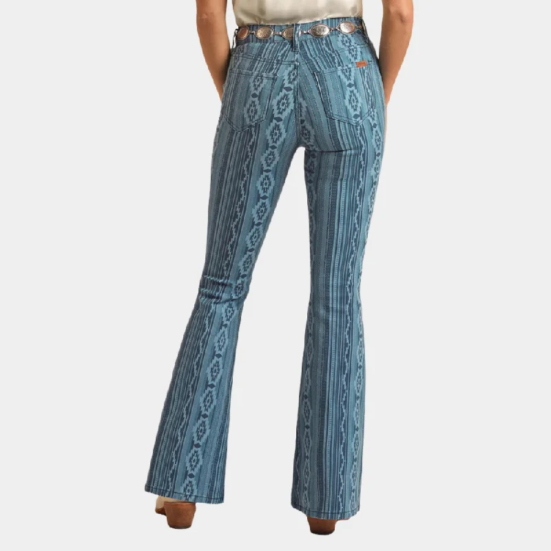 Rock & Roll Denim Diamonds and Stripes Aztec Flare Jeans Fashionable Straight Cut Jeans