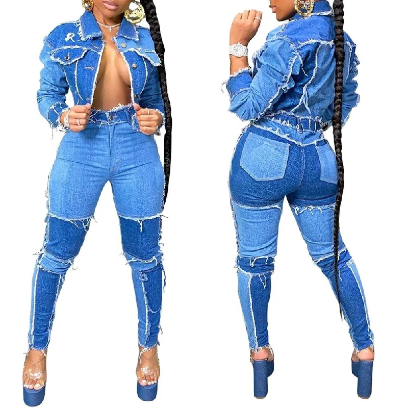 Sexy High Waist Skinny Jeans - Patchwork Pencil Jeans Trendy Wide-Legged High-Waist Jeans