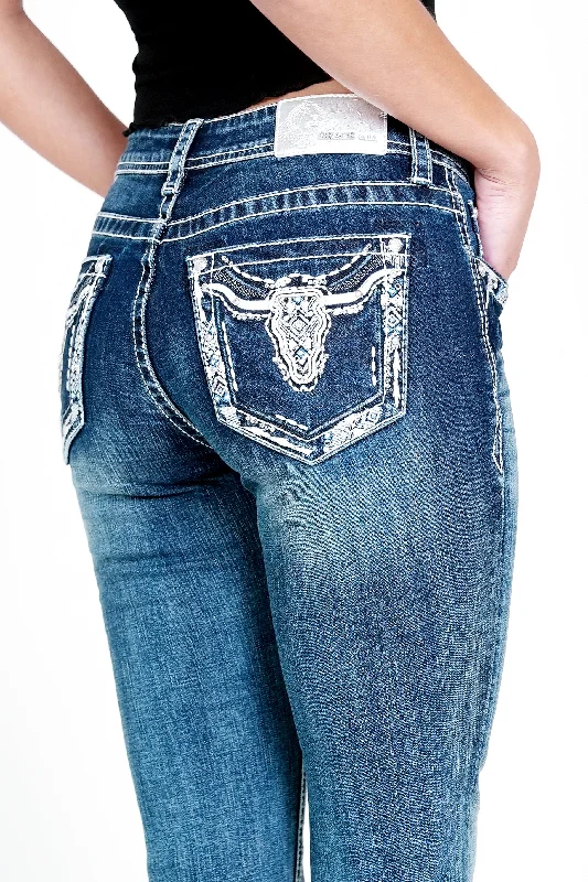 Steer Head Modify Embellished Mid Rise Bootcut Jeans