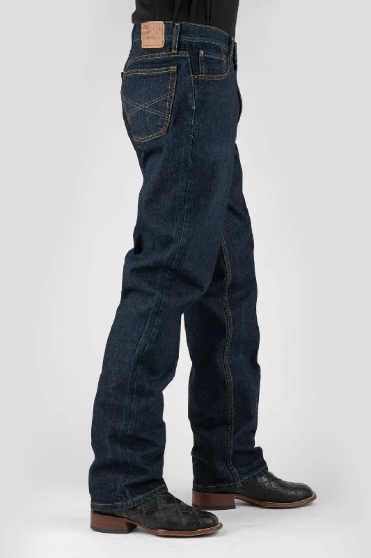 Stetson Mens Dark Wash 100% Cotton X Embroidered Jeans Comfortable Flare Leg Jeans
