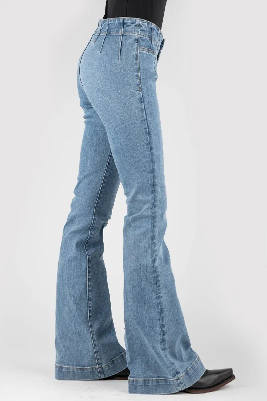 Stetson Womens 921 High Waist Darts Blue Cotton Blend Jeans Cozy Wide-Legged Jeans