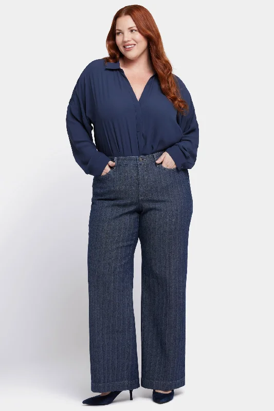 Teresa Wide Leg Jeans In Plus Size  - Twilight Stripe Fashionable Button-Front Jeans