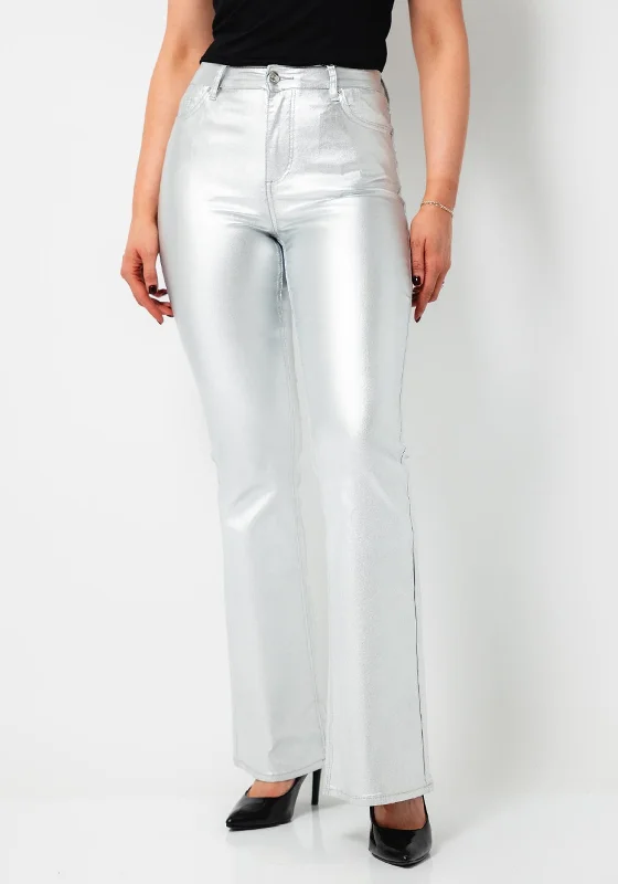 Tiffosi Zoe Metallic Flare Jeans, Silver Elegant Dark-Wash Bootcut Jeans