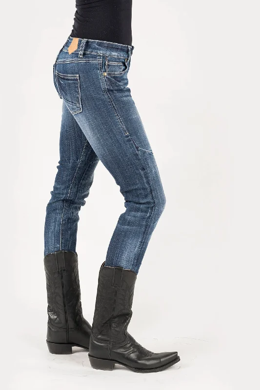 Tin Haul Womens Trixie Tacked Deco Blue Cotton Blend Jeans Chic Ripped Jeans
