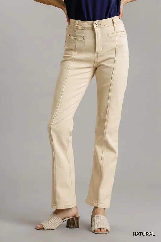 Panel Straight Cut Denim Jeans With Pockets Stylish Slim Fit Denim