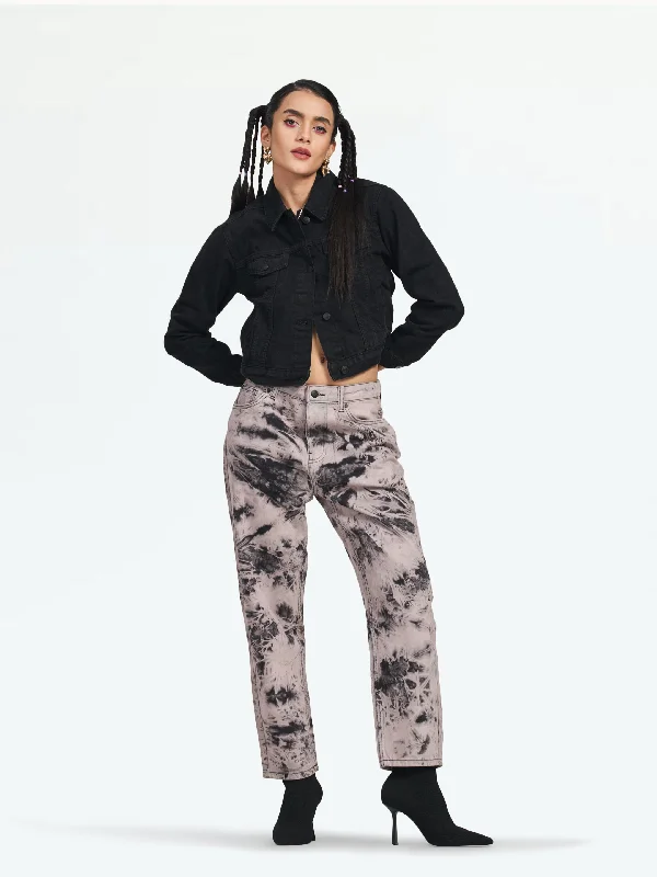 Valencia Black Tie Dye Mom Jeans Fashionable Cropped Denim Jeans