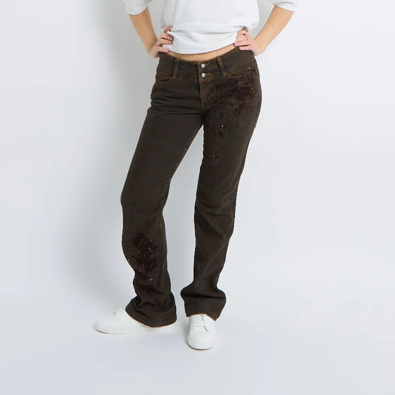 Velvet Detail Low Waist Flare Leg Jeans - UK 10