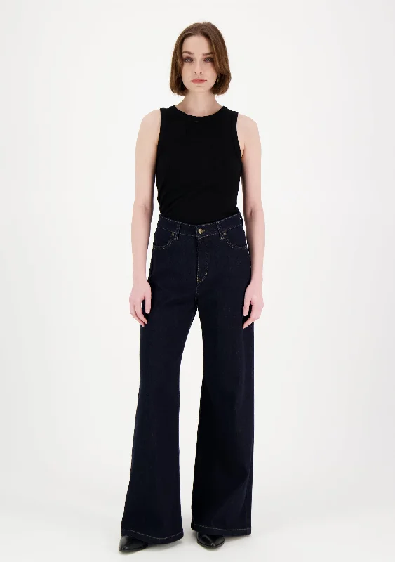 Eva Flared Jeans Dark Blue Comfortable Mid-Rise Jeans