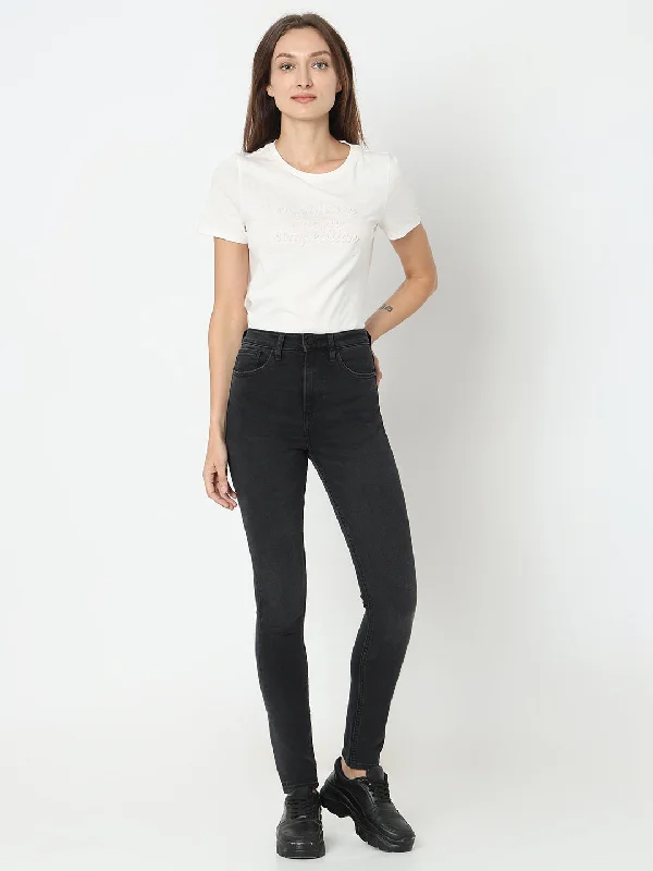 Spykar High Rise Skinny Fit Black Jeans for Women