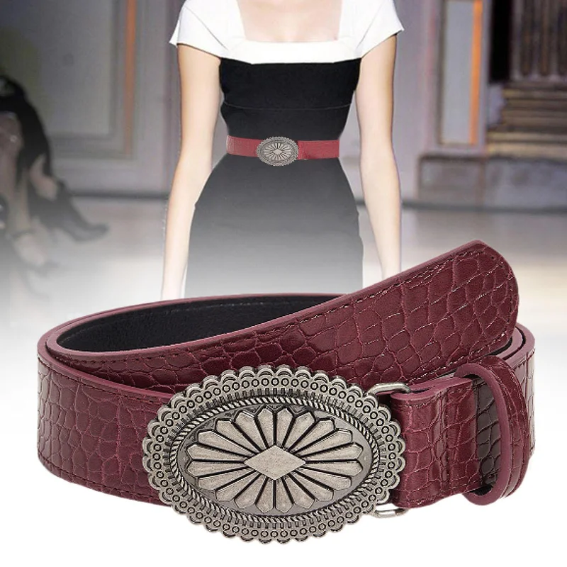 Maxbell Women’S PU Leather Belt Chic Decorative Waistband for Jeans Pants Decoration Dark Red Chic Vintage-Inspired Denim Jeans Maxbell Women’S PU Leather Belt Chic Decorative Waistband for Jeans Pants Decoration Dark Red Chic Vintage-Inspired Denim Jeans