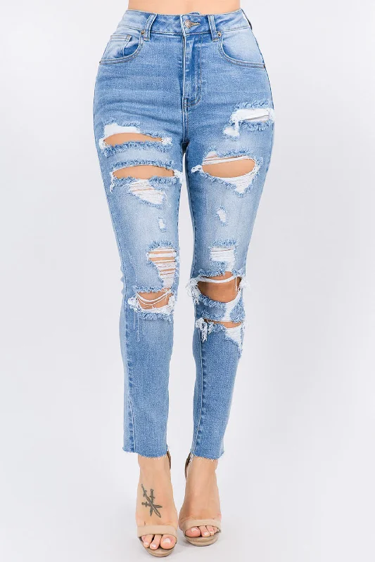 Women's High Rise Distressed Washed Out Denim Skinny Jeans Elegant Dark-Wash Bootcut Jeans Women's High Rise Distressed Washed Out Denim Skinny Jeans Elegant Dark-Wash Bootcut Jeans