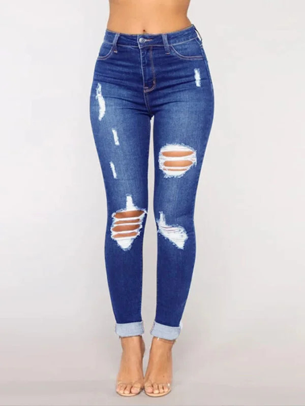 Women's Jagger Ripped Skinny Jeans Stylish High-Waist Skinny Denim