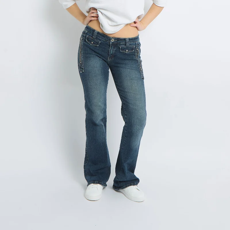 Zip Pocket Low Waist Straight Leg Jeans - UK 8